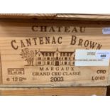 Twelve bottles of Chateau Cantenac Brown Grand Cru Classe Margaux, 2003, in own wooden case From a