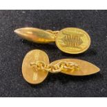 A pair of Chinese yellow coloured metal cufflinks Report by RB not marked and not tested 11.4 g