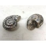 Two novelty silver shell snuff/pill boxes (2) Report by RB Marked Sterling Modern