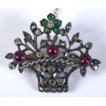 A brooch, in the form of a basket of flowers, set diamond and other stones, 3.5 cm wide