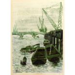 Richard Ford, a dock scene, signed and dated 1967, print, 15/21, 69 x 49 cm