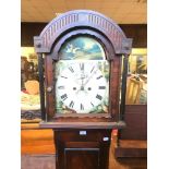 A longcase clock, the 31 cm arched square painted dial with Roman numerals, subsidiary seconds