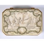 An early/mid 18th century gold mounted ivory snuff box, of rectangular form with canted corners, the