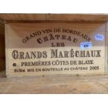 Twelve bottles of Chateau Les Grands Marechaux Premieres Cotes De Blaye, 2005, in own wooden case