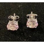 A pair of oval morganite stud earrings, set in silver