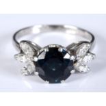 An Art Deco style 18ct white gold, sapphire and diamond ring, approx. ring size P