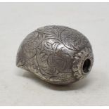 An Indian silver coloured metal scent bottle, of melon form, engraved foliage, 3.5 cm
