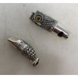 Two novelty silver owl whistles (2) Report by RB Modern