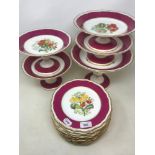 A Copeland porcelain botanical dessert service, with five comports and twelve plates Report by RB