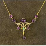 A 9ct gold and silver set amethyst, pearl peridot and diamond necklace Report by RB Modern