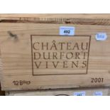 Twelve bottles of Chateau Durfort Vivens Margaux, 2001, in own wooden case From a Ferndown (