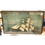 A late 19th century ship diorama, in a glazed case, 86 cm wide