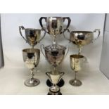 Assorted silver plated trophies and plated items (2 boxes)