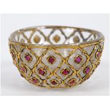 A Mughal rock crystal cup, with gem stud decoration, 4.5 cm diameter very small chip, some of the