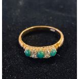 An 18ct gold, turquoise and diamond half hoop ring, approx. ring size O