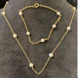 A 9ct gold and cultured pearl chain, and a similar bracelet (2) just clasps marked 375, total weight