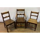 A country made carver chair, three matching single chairs and three others similar (7)