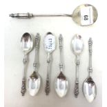 A set of 6 silver teaspoons, with apostle finials, Sheffield 1921, and an Arts & Crafts style spoon,