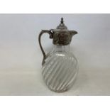 A Victorian glass claret jug, with silver mounts, initialed, London 1887, 24.5 cm high All good,