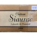 Twelve bottles of Chateau Siaurac Lande De Pomerol, 2006, in cardboard box, open From a Ferndown (
