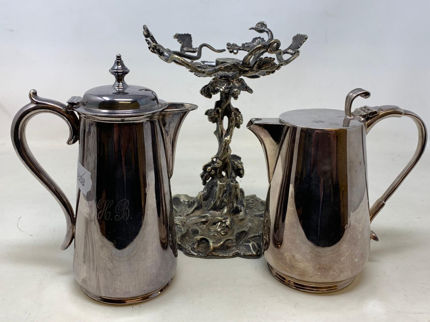 A 19th century silver plated centrepiece base, of naturalistic form, and two silver plated coffee - Image 2 of 10