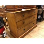 A late Victorian pine chest, of three graduated long drawers, on a plinth base, 120 cm wide