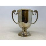 A silver two handle trophy cup, Birmingham 1934, 9.3 ozt, 6.5 cm high