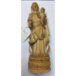 A Goan carved ivory group, the Madonna and Child, probably late 18/early 19th century, slight