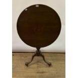 A 19th century mahogany tripod table, with marquetry inlay decoration, 76 cm diameter