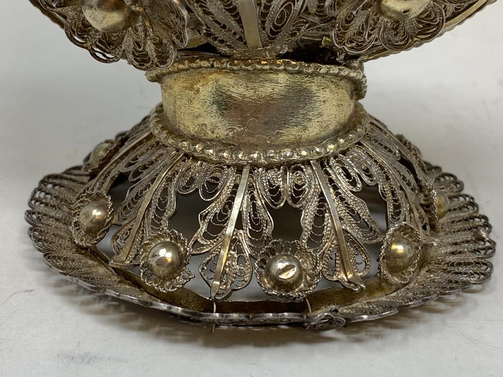 An Indian pair of silver coloured metal filigree work rosewater sprinklers, 34 cm high, and three - Image 7 of 11