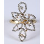 A 14ct gold and diamond flowerhead style ring, approx. ring size N Four small diamonds are missing