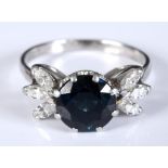 An Art Deco style 18ct white gold, sapphire and diamond ring, approx. ring size P