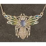 A modern silver coloured metal bee necklace, with enamel wings Report by JS Note: this is 20th/