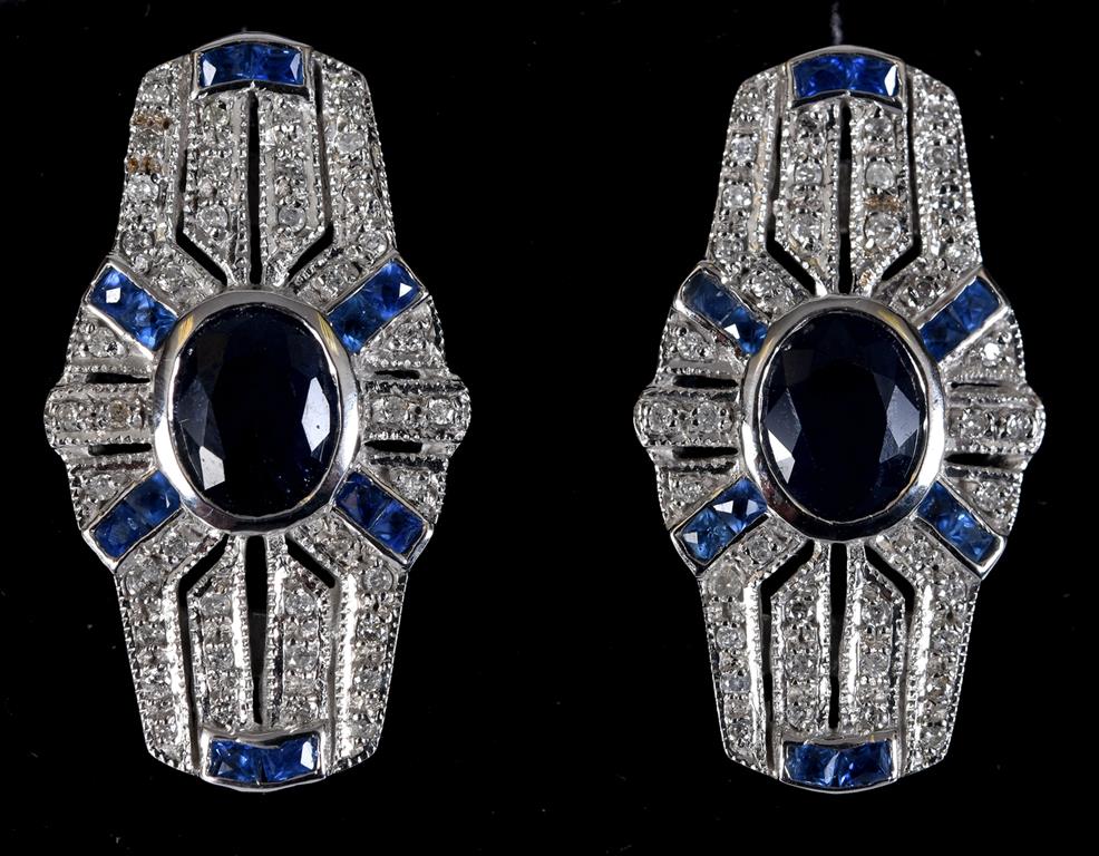 A pair of 9ct gold Art Deco style sapphire and diamond earrings Report by RB Modern