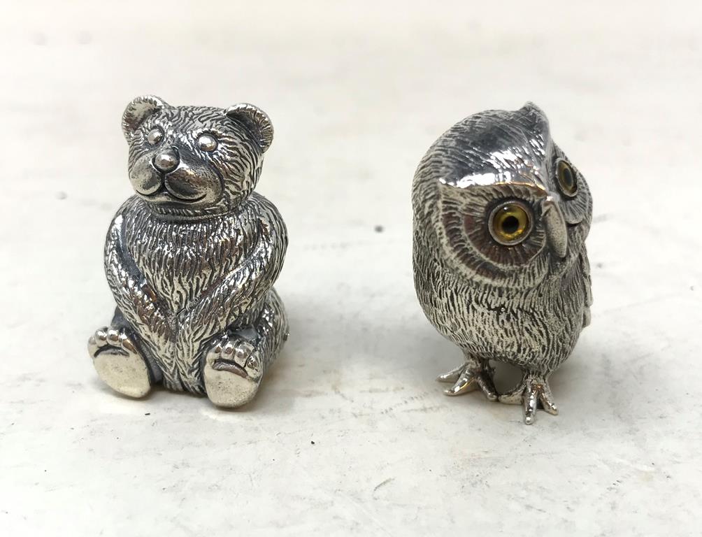 A novelty silver teddy bear pincushion, and a similar owl pincushion (2) Report by RB Modern