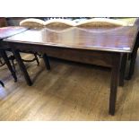 A 19th century mahogany serving table, with a shaped frieze, on square legs, 143 cm wide x 76 cm