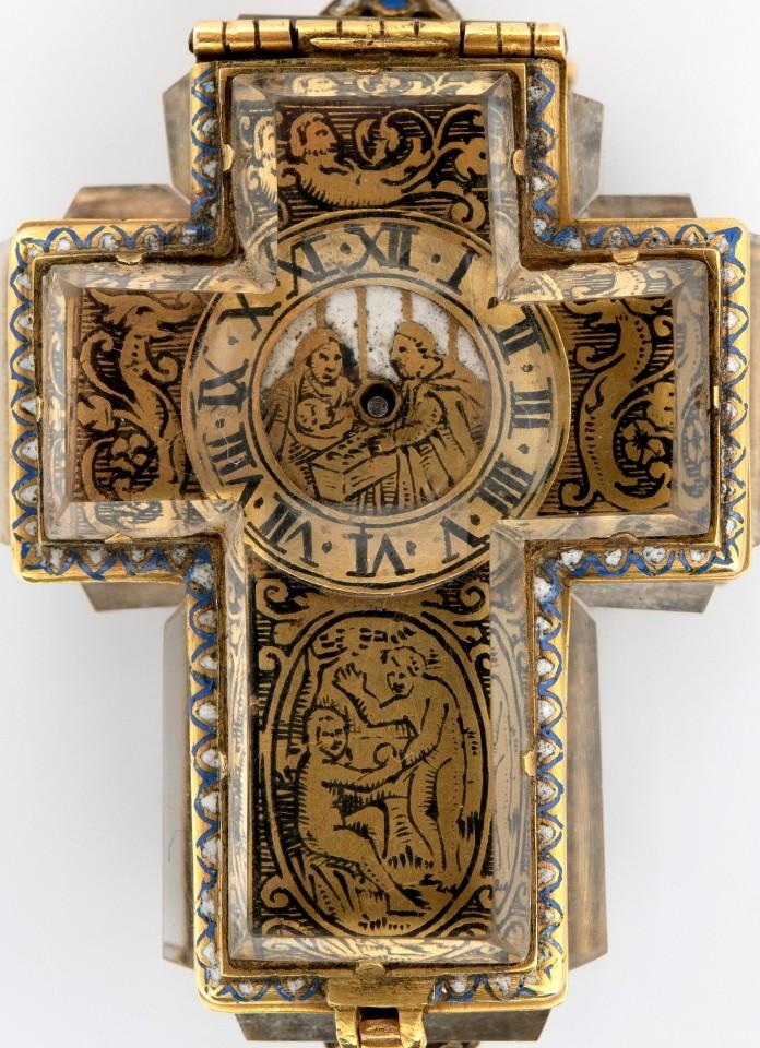 A 17th century cruciform jewel watch, the 1.8 cm diameter chapter ring with Roman numerals, centered - Image 2 of 17