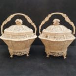 A pair of late 19th century Chinese Cantonese export ivory baskets and covers, of shaped circular