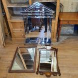 A 19th century mahogany wall mirror, 90 x 55 cm, and two other mirrors (3)