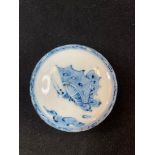 A Japanese blue and white box and cover, decorated butterflies, 6 cm diameter
