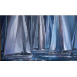 Wilfred, Blue Boats, acrylic, signed, 23 x 89 cm, unframed, Sarah Hutta, Lands of Colour I, print,
