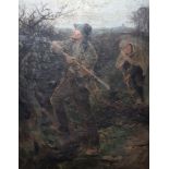 Ralph Hedley (British 1851-1913), two figures cutting a hedge, oil on canvas, signed, 80 x 63 cm