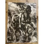 A Lin Jammet limited edition print, figure riding a horse, 34/50, signed and dated '92, 77 x 56