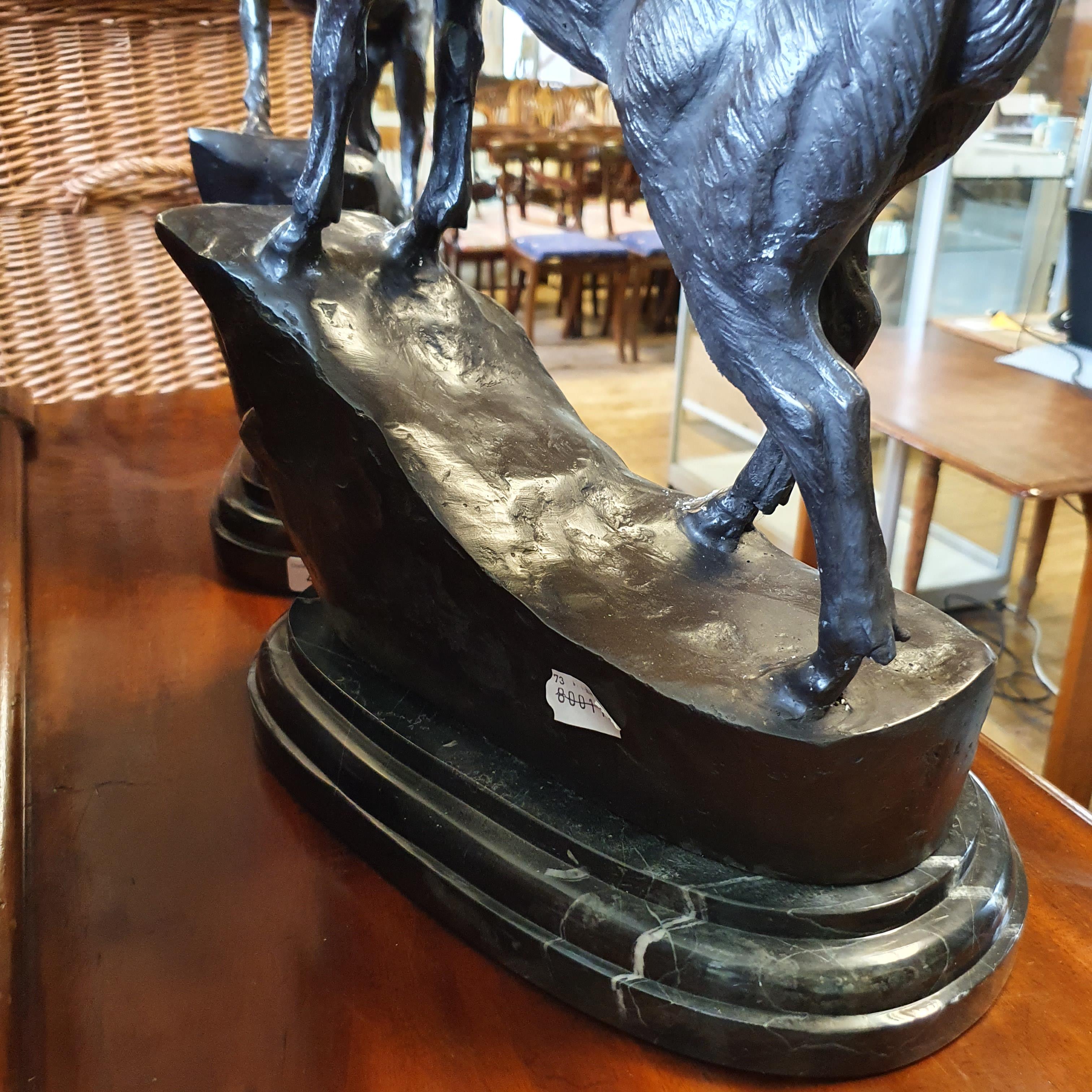 A large pair of bronze stags, on rocky mounts, with marble bases, the largest 74 cm high Modern - Image 4 of 6