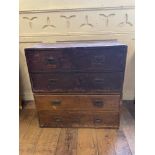 A 19th century teak military chest, of four drawers, lacking feet, in need of restoration, 92 cm