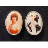 Two oval silver nude pill boxes Modern