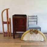 A 19th century mahogany tray top commode, 50 cm wide, a painted single chair, a gilt gesso wall