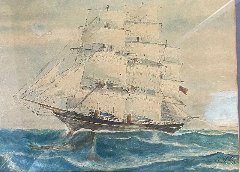 **Withdrawn**G Hale, a sailing ship, watercolour, signed, 28 x 38 cm