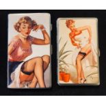 A cigarette case, decorated a pin up girl, and another similar (2) Modern