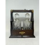 A modern two bottle tantalus, a oak tray, various glassware wear (box)